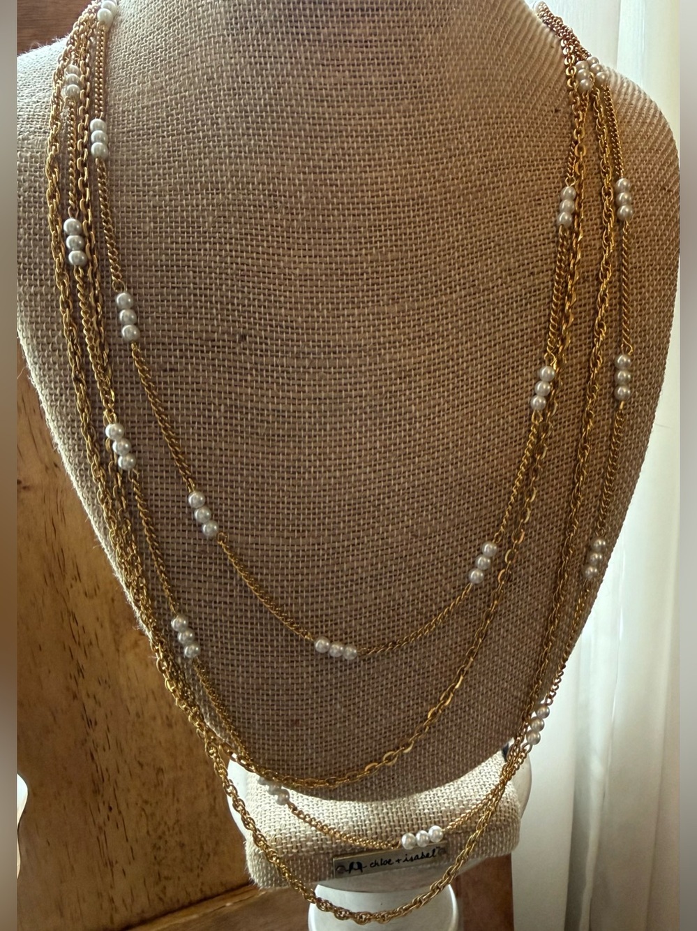 Multi-Strand Faux Pearl Station Gold tone Vintage Necklace